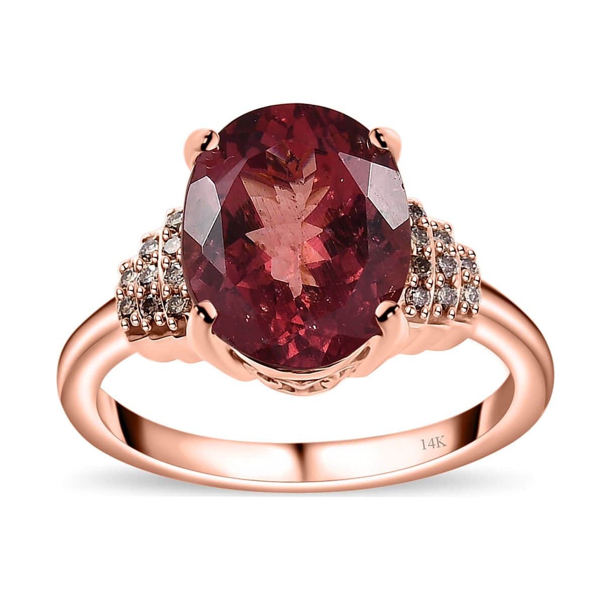 Luxoro 14K Rose Gold Premium Blush Apatite and I3 Natural Champagne Diamond Ring (Size 7.0) 4.10 ctw image number 0