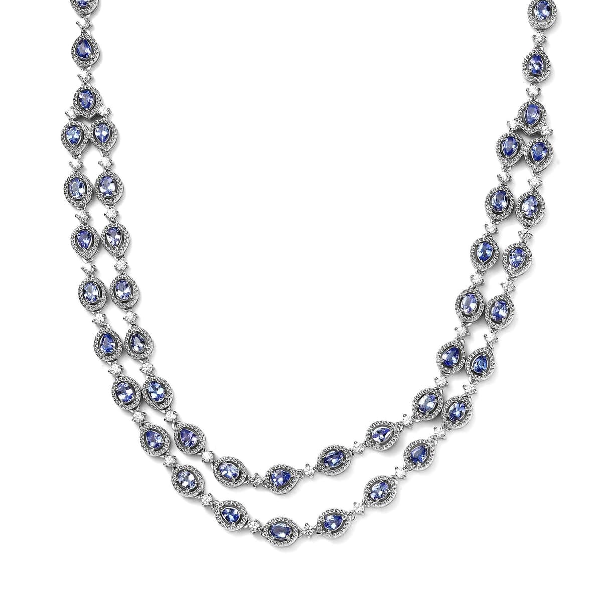 Tanzanite and White Zircon Necklace 18-20 Inches in Platinum Over Sterling Silver 9.30 ctw image number 0