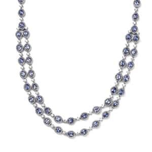 Tanzanite and White Zircon Necklace 18-20 Inches in Platinum Over Sterling Silver 9.30 ctw