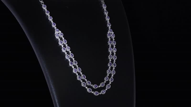 Tanzanite and White Zircon Necklace 18-20 Inches in Platinum Over Sterling Silver 9.30 ctw