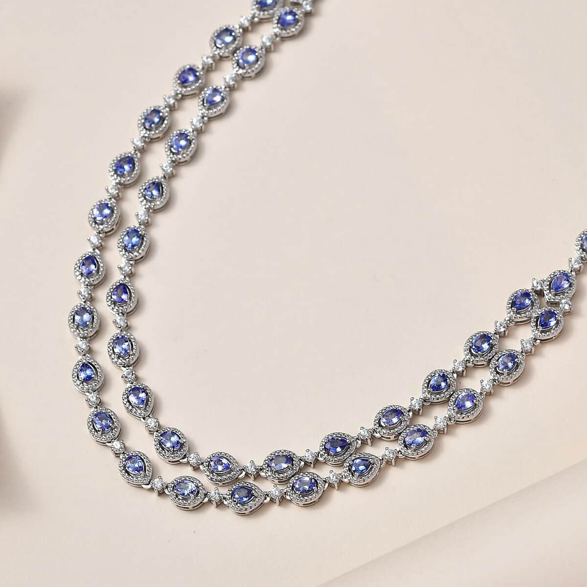 Tanzanite and White Zircon Necklace 18-20 Inches in Platinum Over Sterling Silver 9.30 ctw image number 1