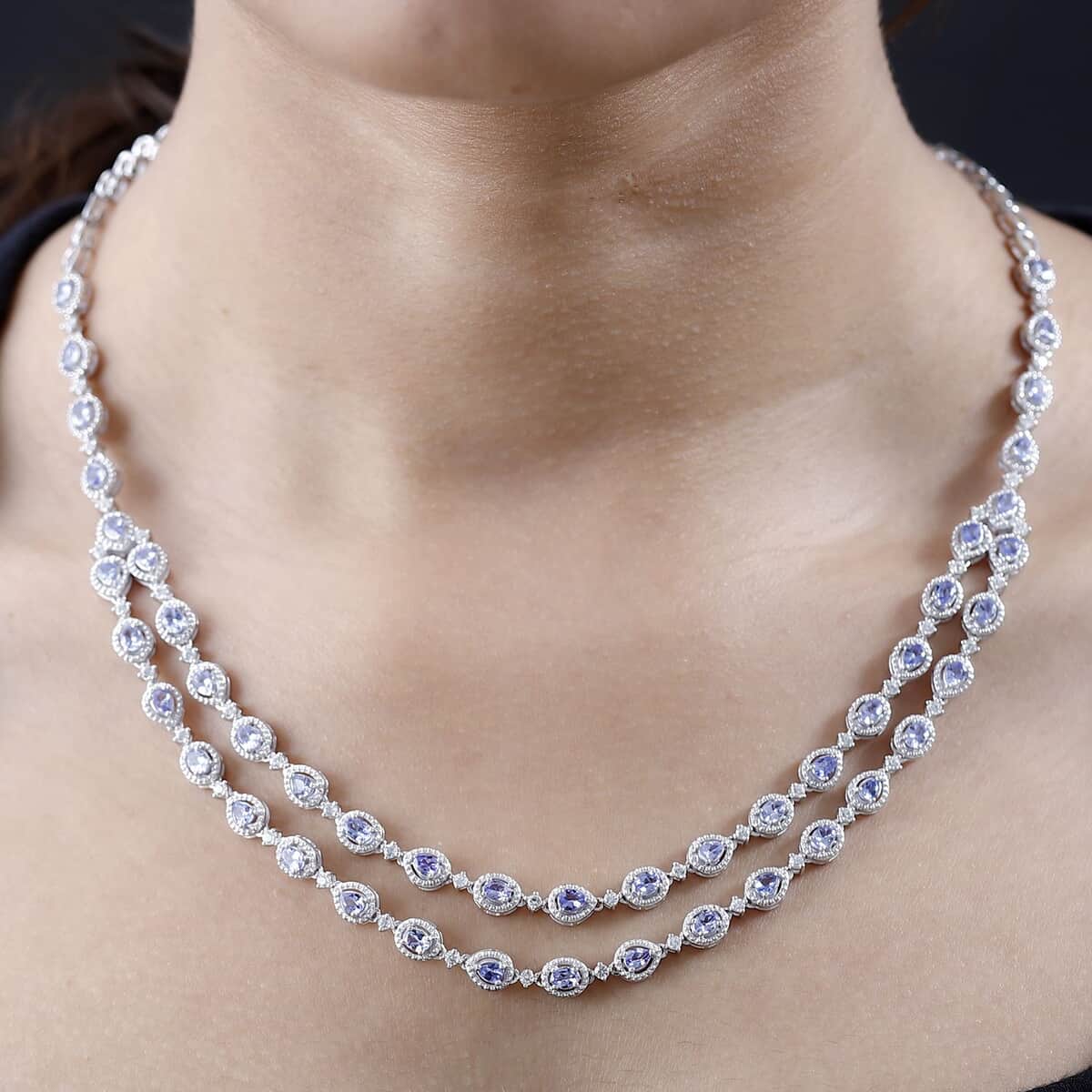 Tanzanite and White Zircon Necklace 18-20 Inches in Platinum Over Sterling Silver 9.30 ctw image number 2