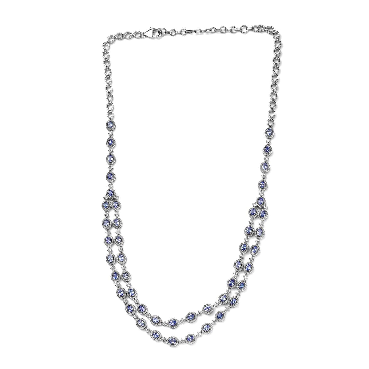 Tanzanite and White Zircon Necklace 18-20 Inches in Platinum Over Sterling Silver 9.30 ctw image number 3