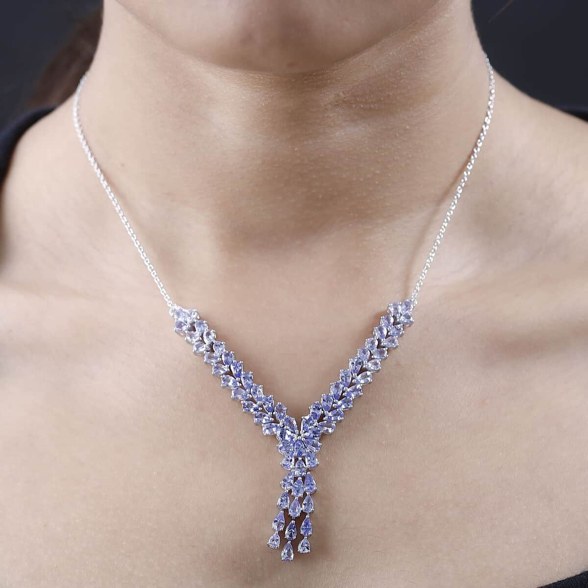 Tanzanite Y-Shape Necklace 18 Inches in Platinum Over Sterling Silver 10.35 ctw image number 2