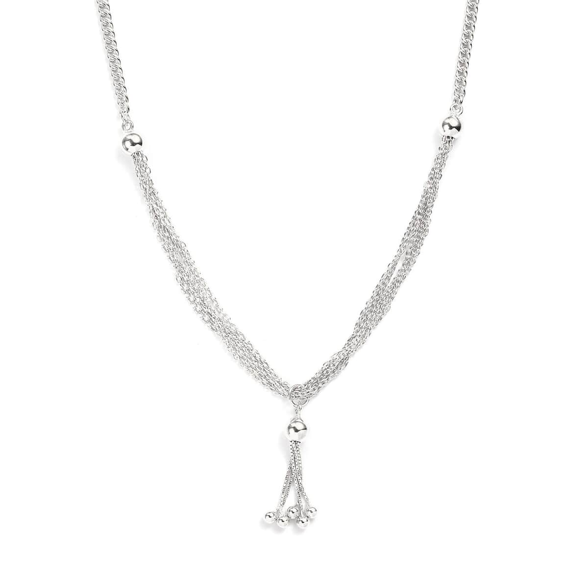 Platinum Over Sterling Silver Multi Layer Tassel Chain Necklace 20 Inches 14.25 Grams image number 0