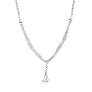 Platinum Over Sterling Silver Multi Layer Tassel Chain Necklace 20 Inches 14.25 Grams
