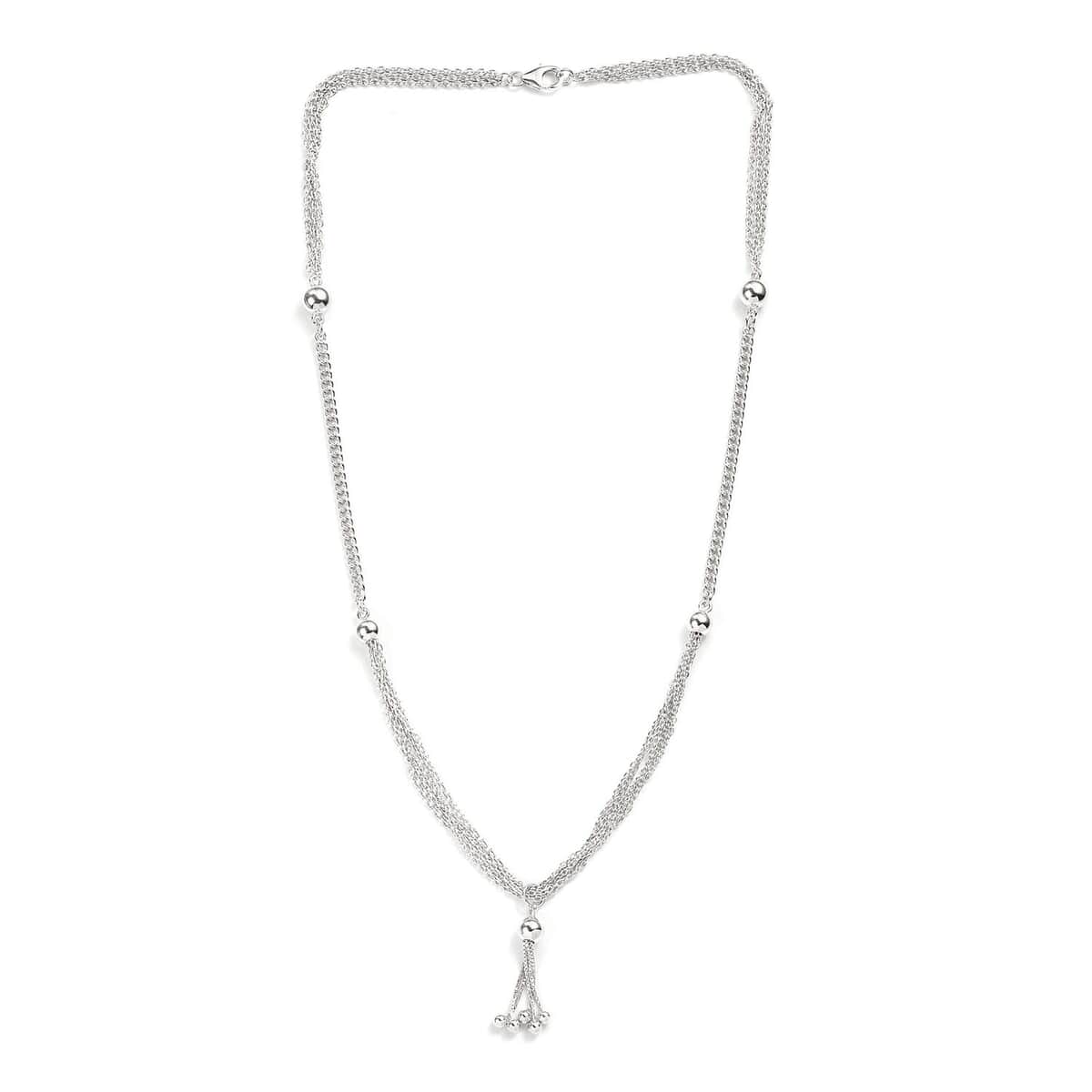 Platinum Over Sterling Silver Multi Layer Tassel Chain Necklace 20 Inches 14.25 Grams image number 3