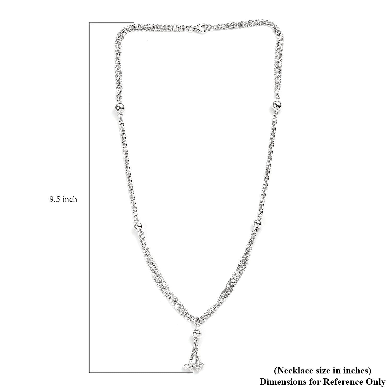 Platinum Over Sterling Silver Multi Layer Tassel Chain Necklace 20 Inches 14.25 Grams