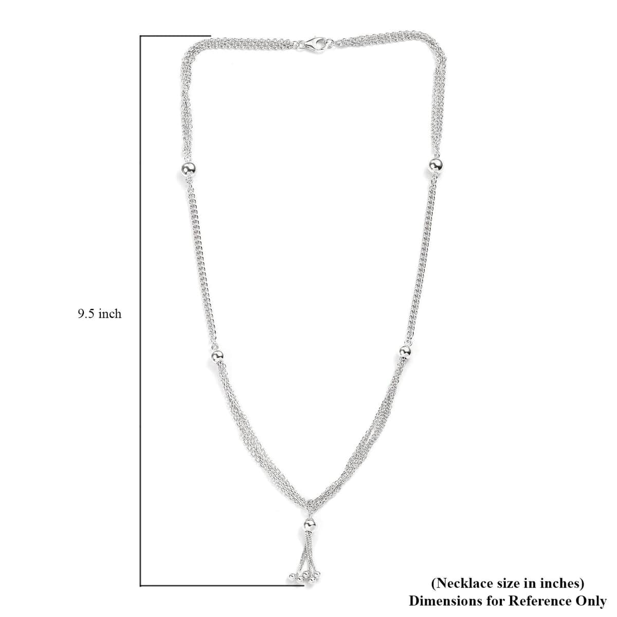 Platinum Over Sterling Silver Multi Layer Tassel Chain Necklace 20 Inches 14.25 Grams image number 5