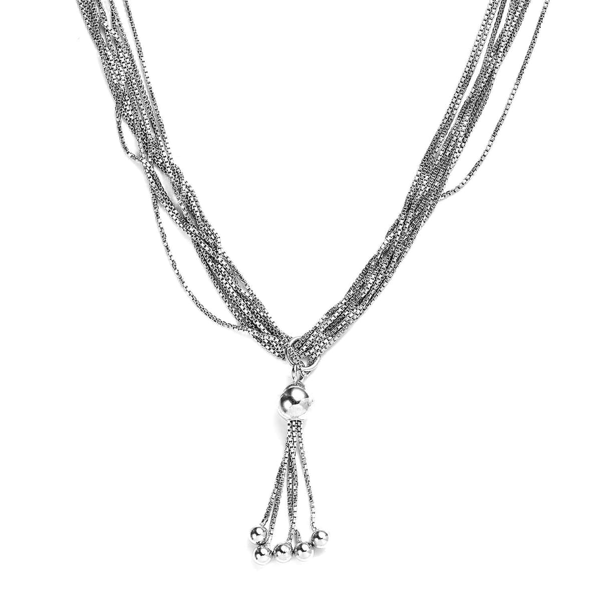 Platinum Over Sterling Silver Multi Layer Tassel Chain Necklace 20 Inches 12.90 Grams image number 0