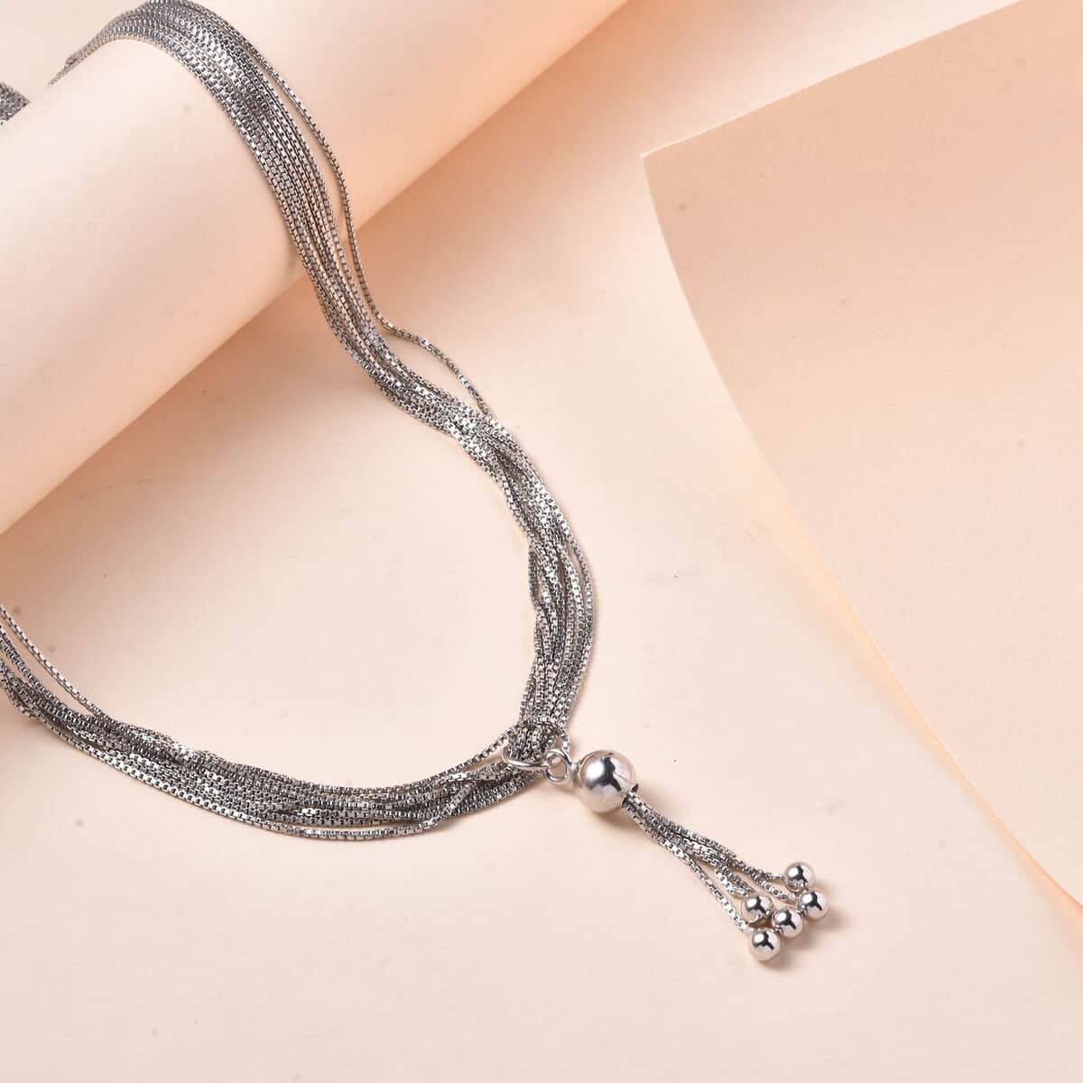Platinum Over Sterling Silver Multi Layer Tassel Chain Necklace 20 Inches 12.90 Grams image number 1