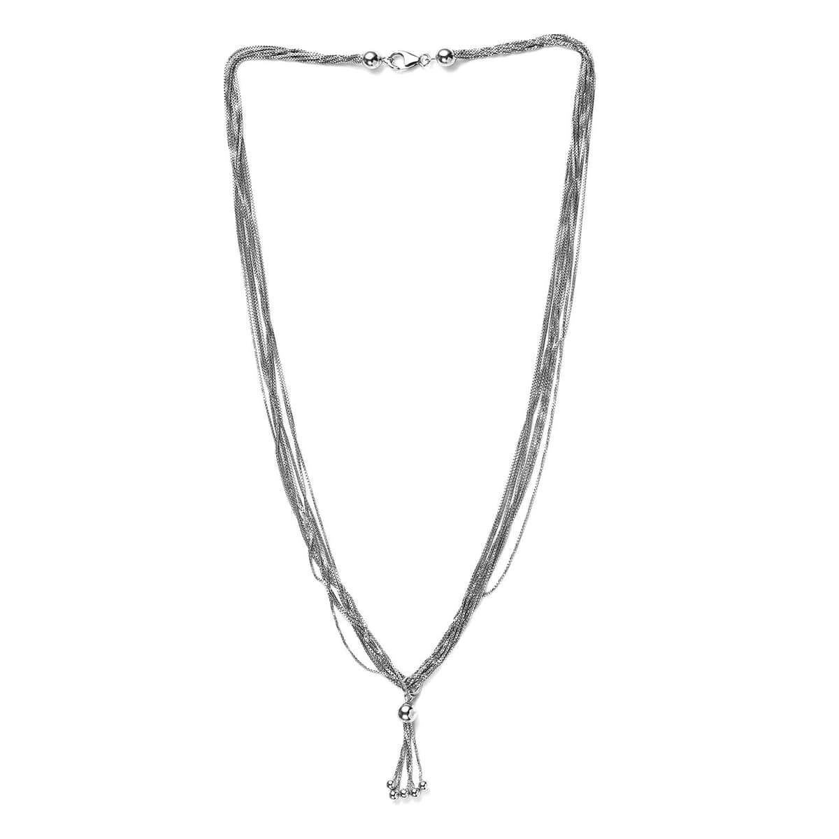 Platinum Over Sterling Silver Multi Layer Tassel Chain Necklace 20 Inches 12.90 Grams image number 3