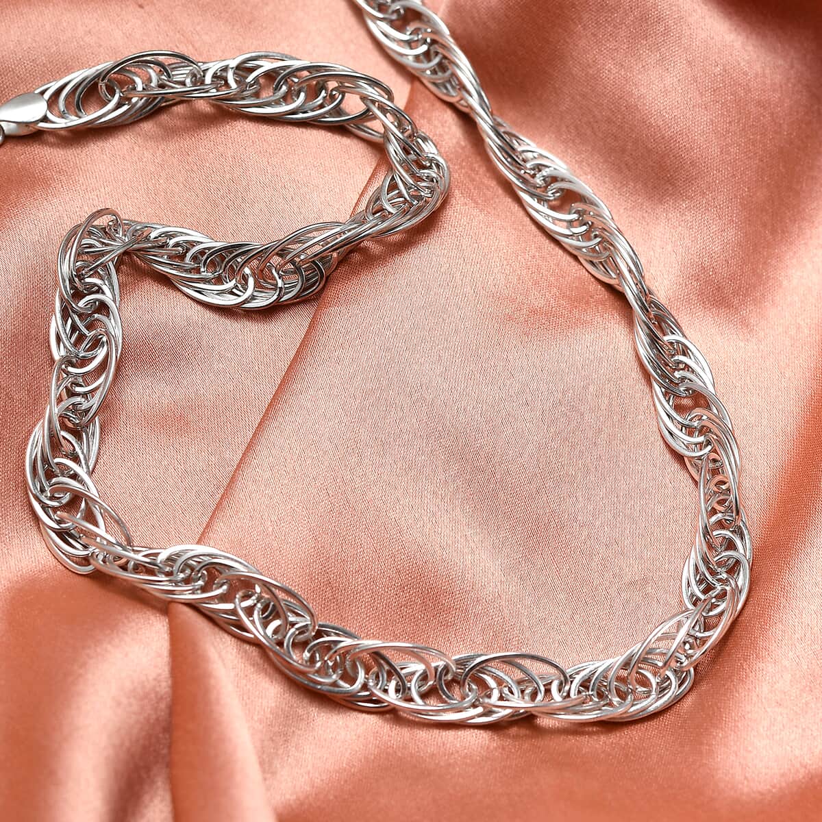 8mm Multi Oval Link Rope Chain Necklace in Platinum Over Sterling Silver 20 Inches 48 Grams image number 1