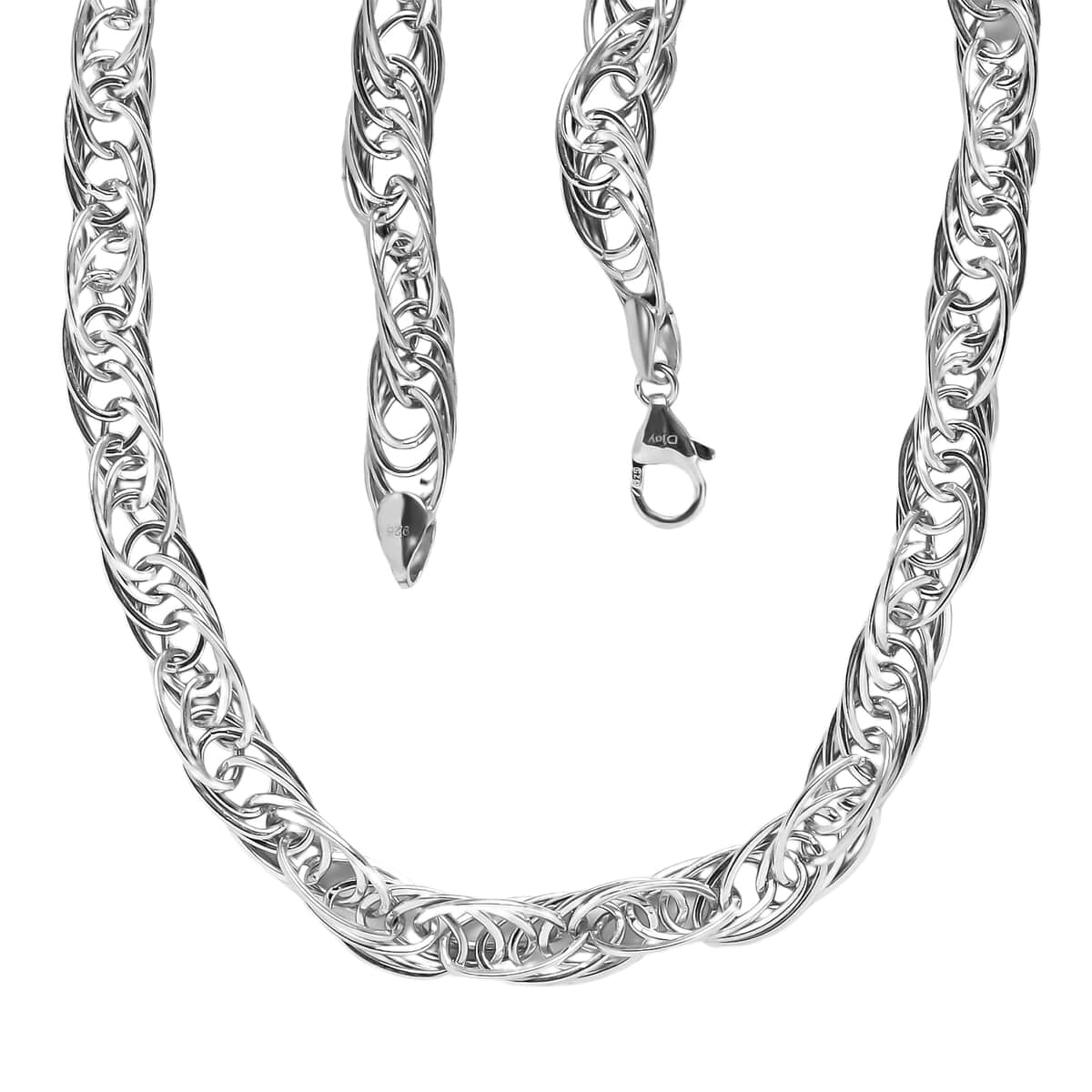 8mm Multi Oval Link Rope Chain Necklace in Platinum Over Sterling Silver 20 Inches 48 Grams image number 3