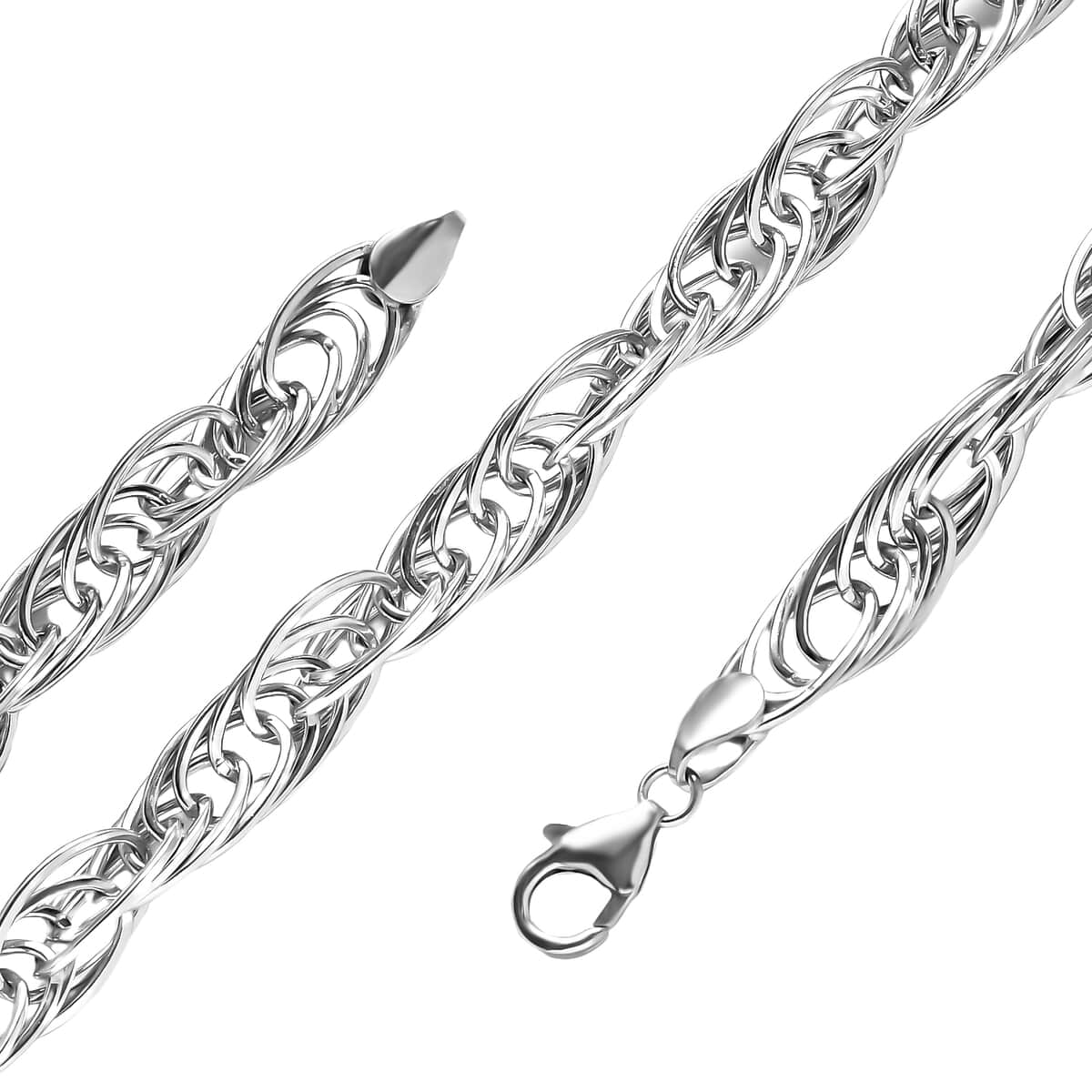 8mm Multi Oval Link Rope Chain Necklace in Platinum Over Sterling Silver 20 Inches 48 Grams image number 4