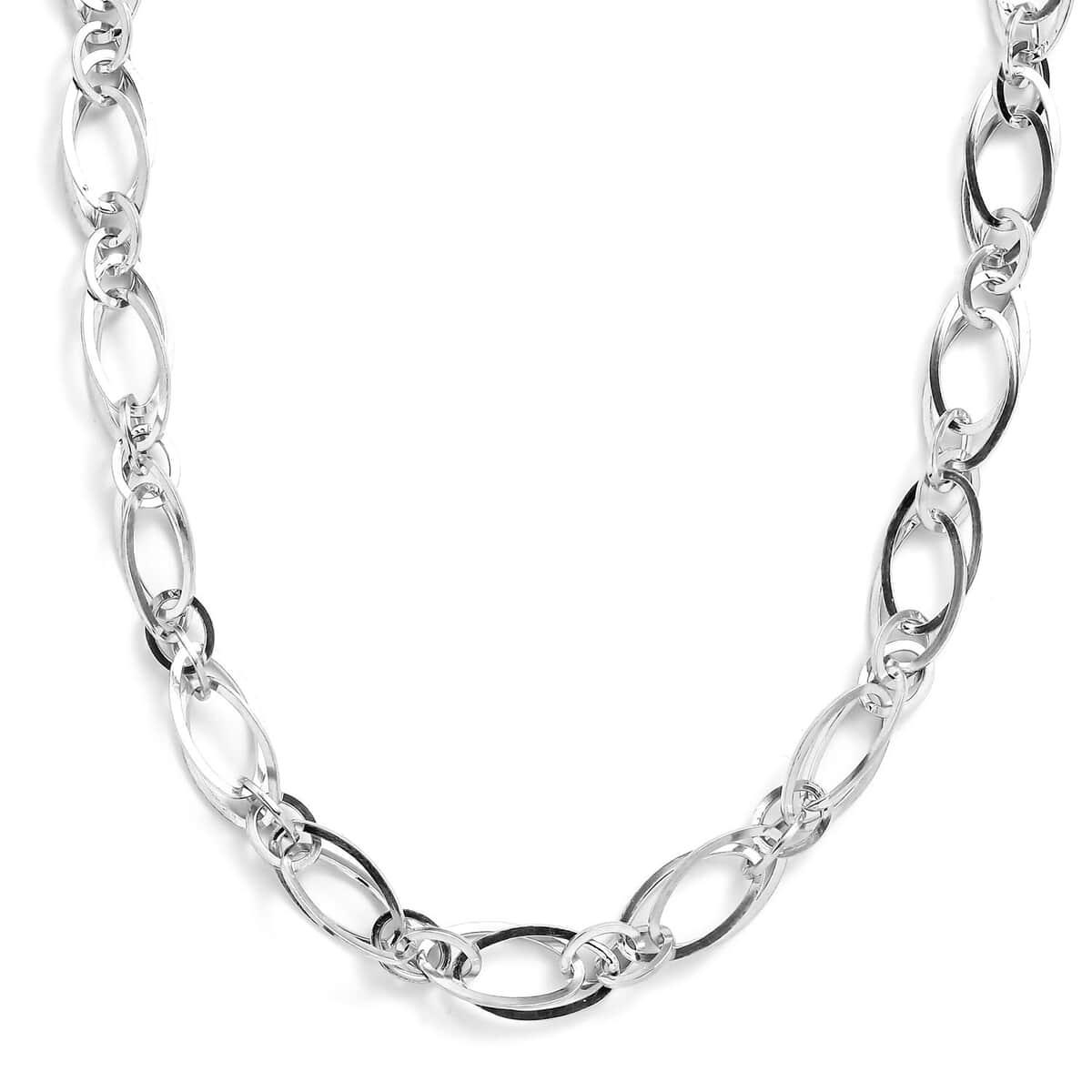 Platinum Over Sterling Silver 10mm Oval Link Chain Necklace 20 Inches 24 Grams image number 0