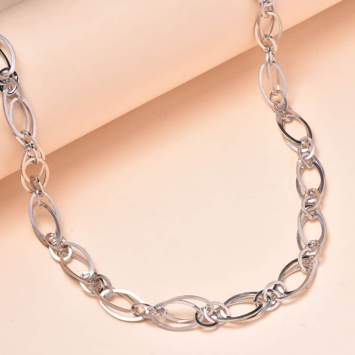 Platinum Over Sterling Silver 10mm Oval Link Chain Necklace 20 Inches 24 Grams image number 1