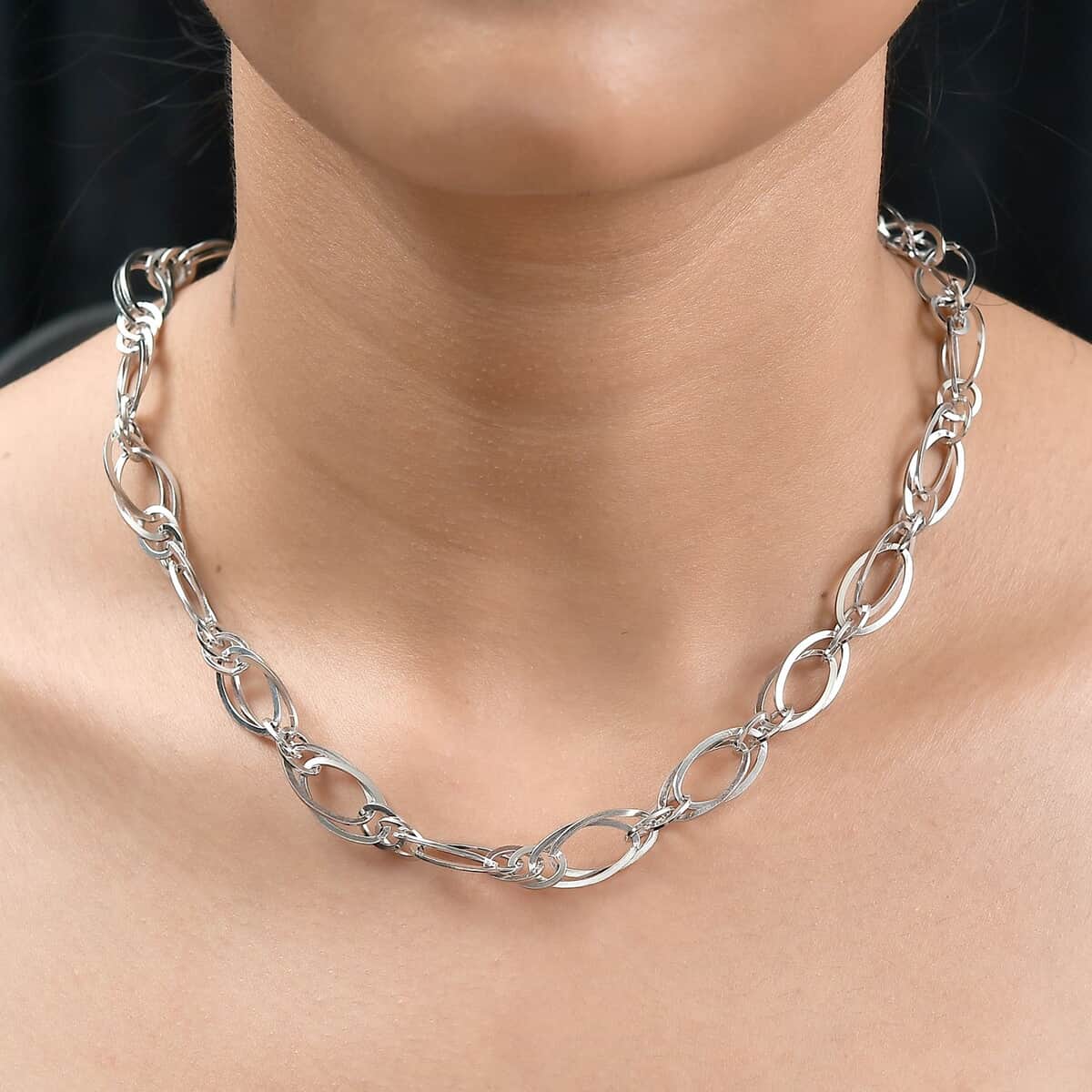 Platinum Over Sterling Silver 10mm Oval Link Chain Necklace 20 Inches 24 Grams image number 2