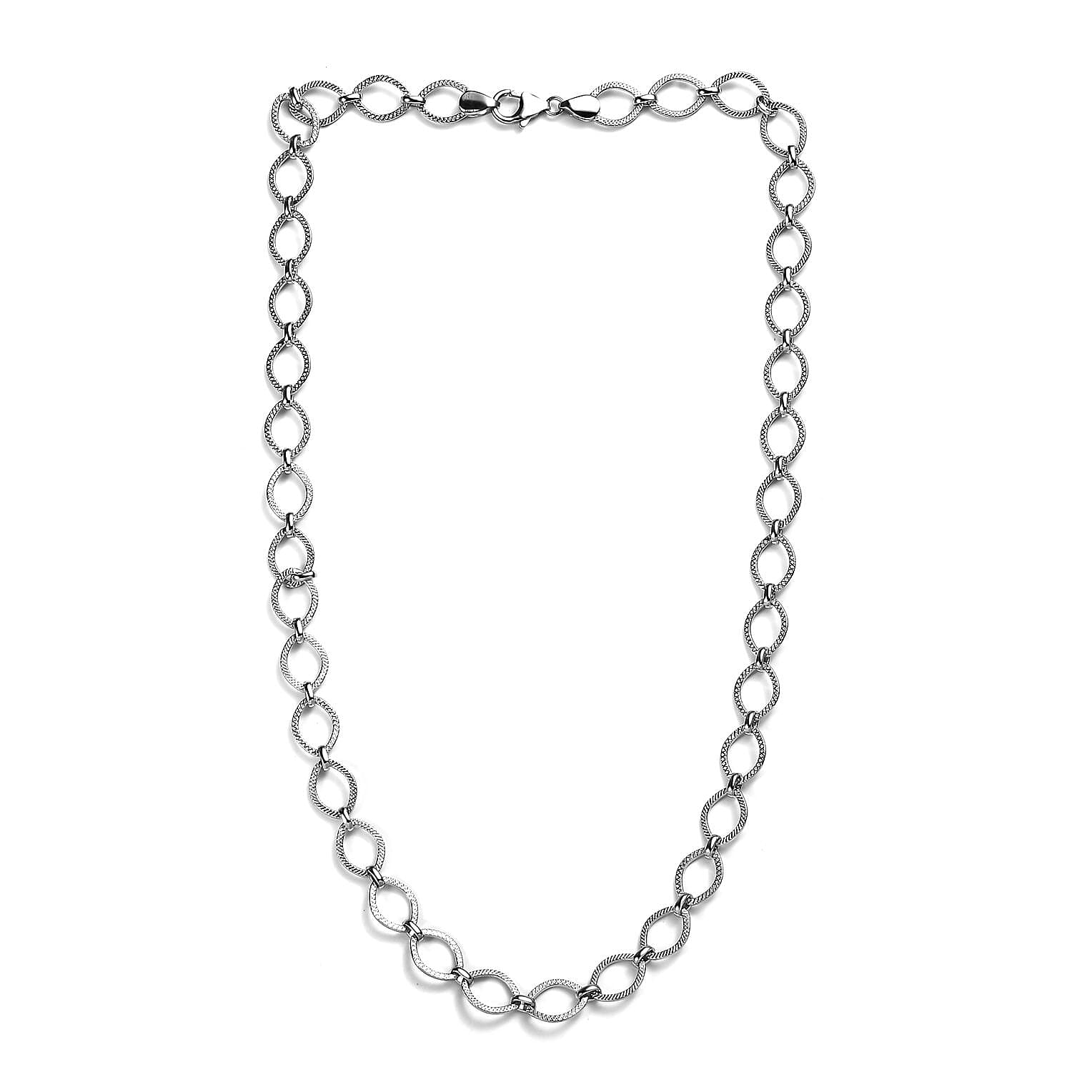 Platinum Over Sterling Silver Flat Fancy Link Chain Necklace 20 Inches 19.55 Grams