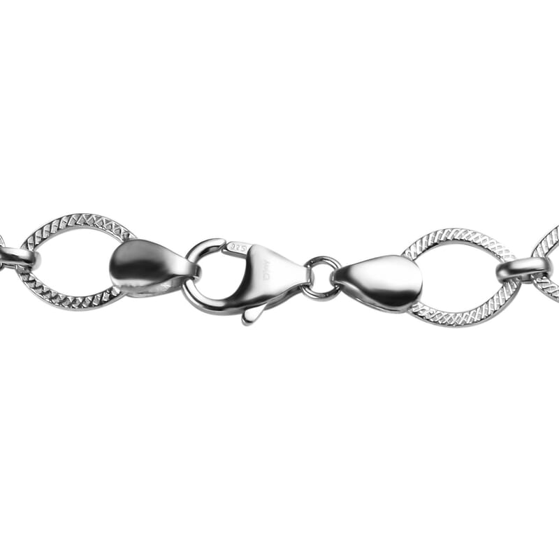 Platinum Over Sterling Silver Flat Fancy Link Chain Necklace 20 Inches 19.55 Grams