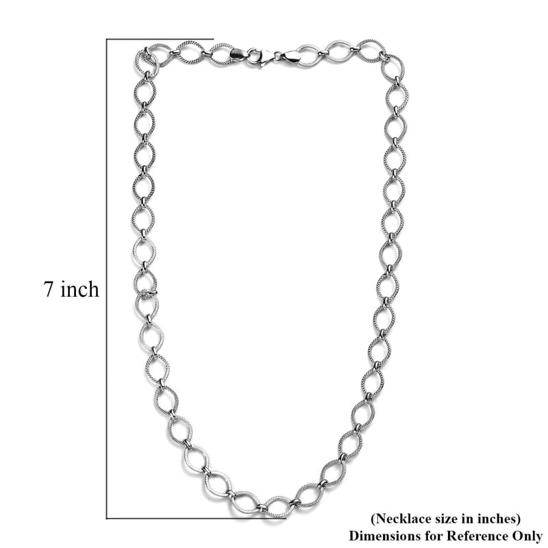 Platinum Over Sterling Silver Flat Fancy Link Chain Necklace 20 Inches 19.55 Grams
