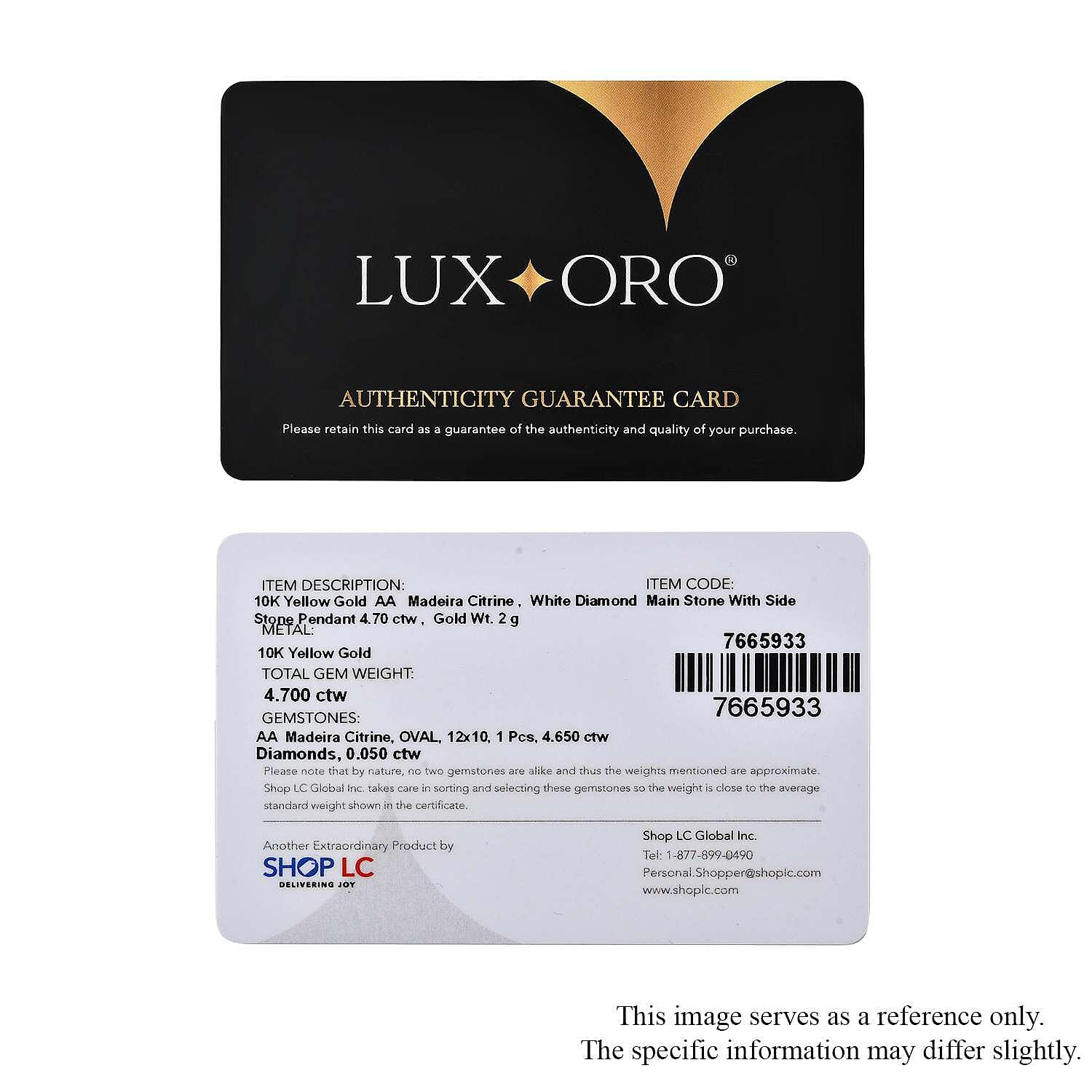 Luxoro 10K Yellow Gold Premium Santa Ana Madeira Citrine and Diamond Pendant 4.35 ctw