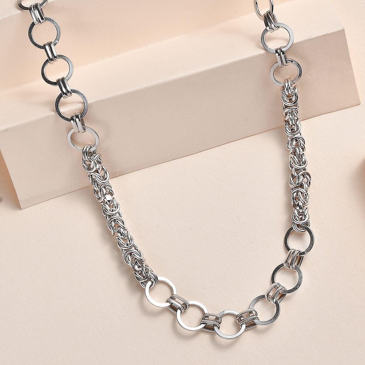 Platinum Over Sterling Silver 8.5mm Fancy Byzantine Link Chain Necklace 20 Inches 25.50 Grams image number 1