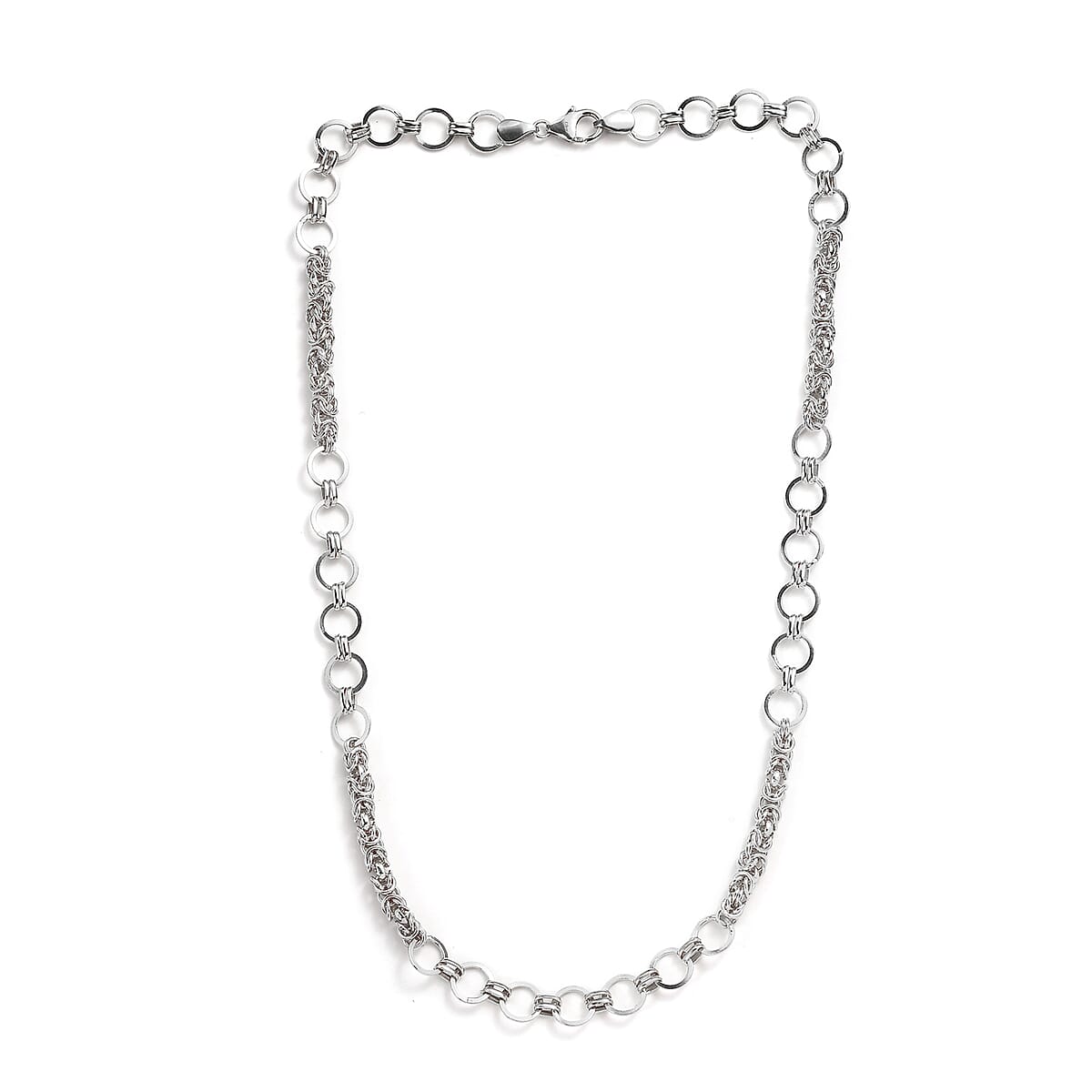 Platinum Over Sterling Silver 8.5mm Fancy Byzantine Link Chain Necklace 20 Inches 25.50 Grams image number 3
