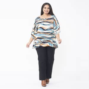 Tamsy Multi Color Wave Top with Frill on Sleeve Opening and Hem - One Size Fits Most