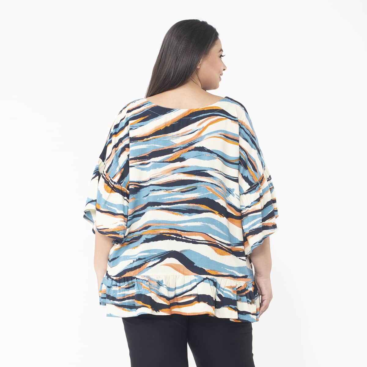 Tamsy Multi Color Wave Top with Frill on Sleeve Opening and Hem - One Size Fits Most image number 1