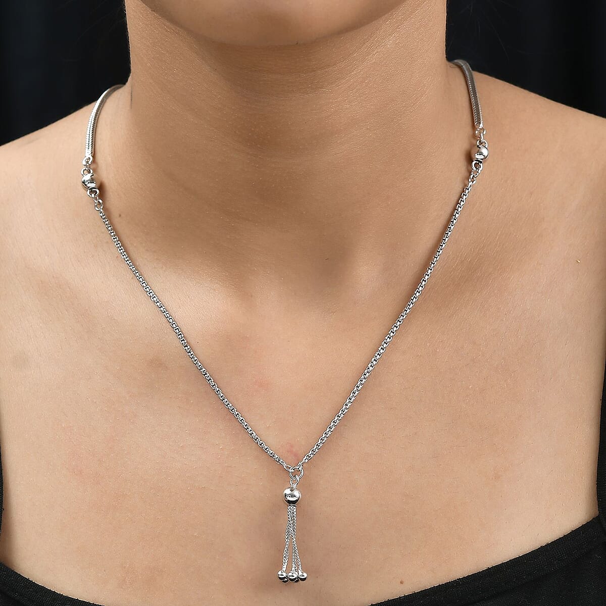 Platinum Over Sterling Silver Link Chain Tassel Necklace 20 Inches 10.40 Grams image number 2
