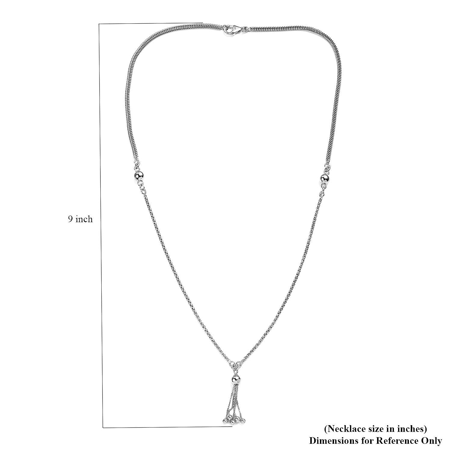 Platinum Over Sterling Silver Link Chain Tassel Necklace 20 Inches 10.40 Grams