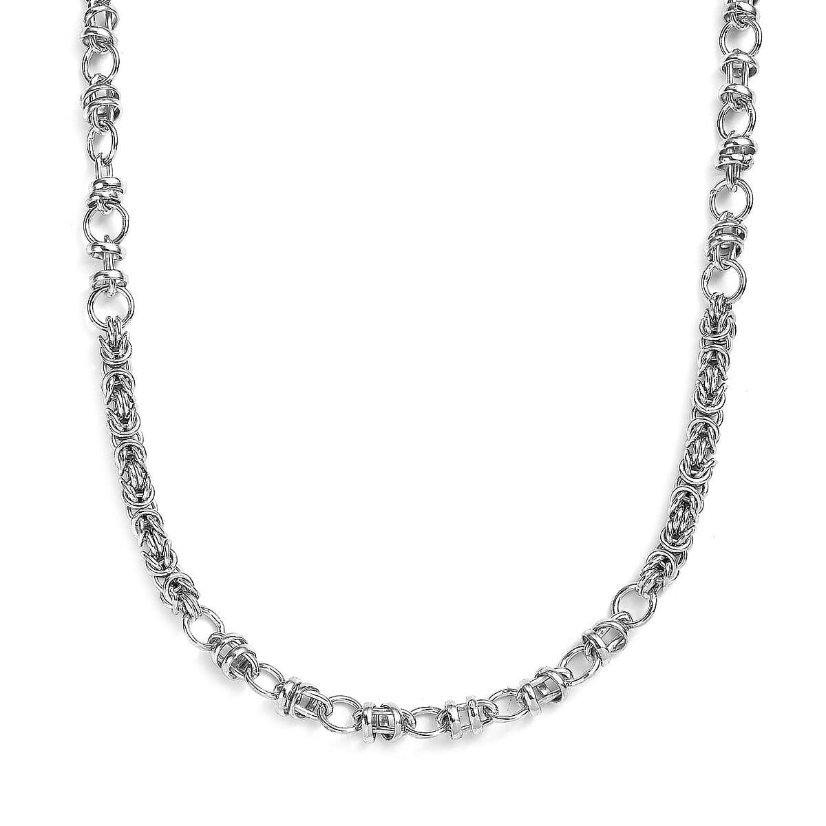 Platinum Over Sterling Silver 8.5mm Fancy Byzantine Link Chain Necklace 20 Inches 22.10 Grams image number 4