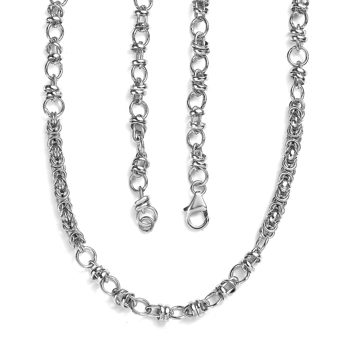 Platinum Over Sterling Silver 8.5mm Fancy Byzantine Link Chain Necklace 20 Inches 22.10 Grams image number 5