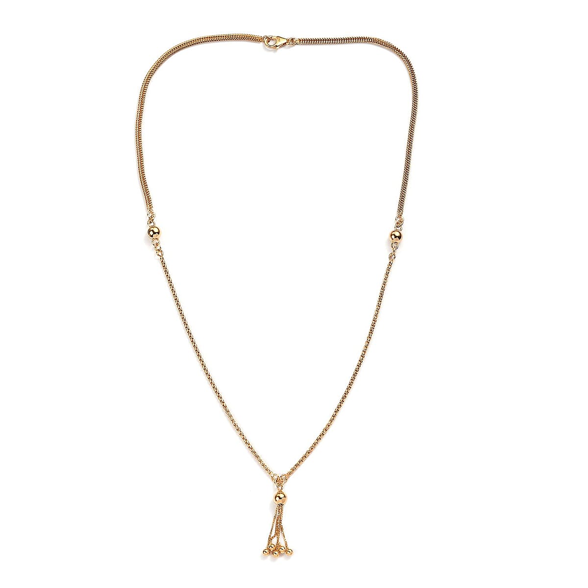 Vermeil Yellow Gold Over Sterling Silver Link Chain Tassel Necklace 20 Inches 10.40 Grams image number 3