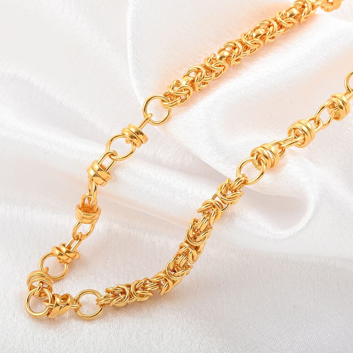 Vermeil Yellow Gold Over Sterling Silver 8.5mm Fancy Byzantine Chain Necklace 20 Inches 22.10 Grams image number 1