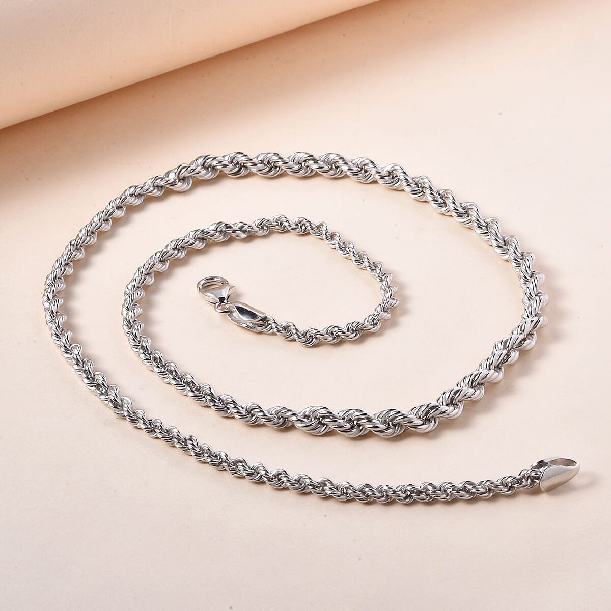 Platinum Over Sterling Silver 5mm Rope Chain Necklace 20 Inches 30 Grams image number 1