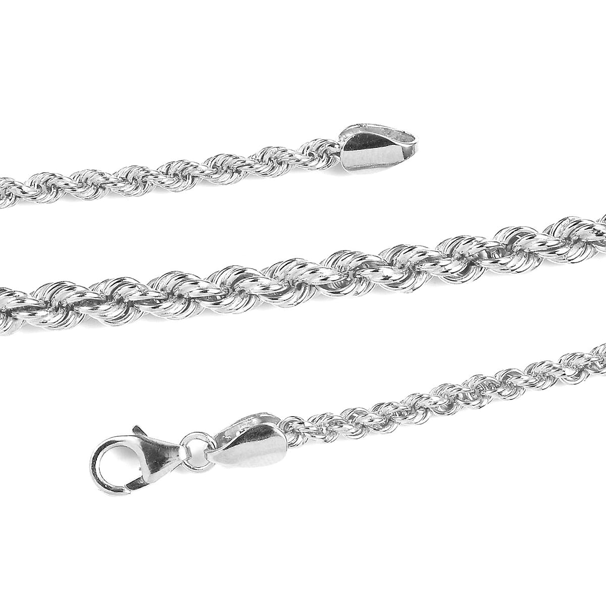 Platinum Over Sterling Silver 5mm Rope Chain Necklace 20 Inches 30 Grams image number 3