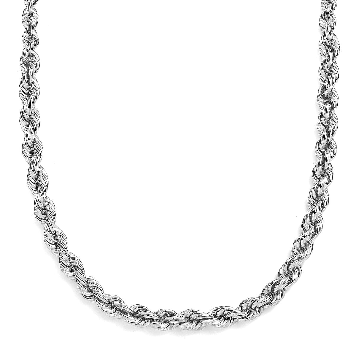Platinum Over Sterling Silver 5mm Rope Chain Necklace 20 Inches 30 Grams image number 4