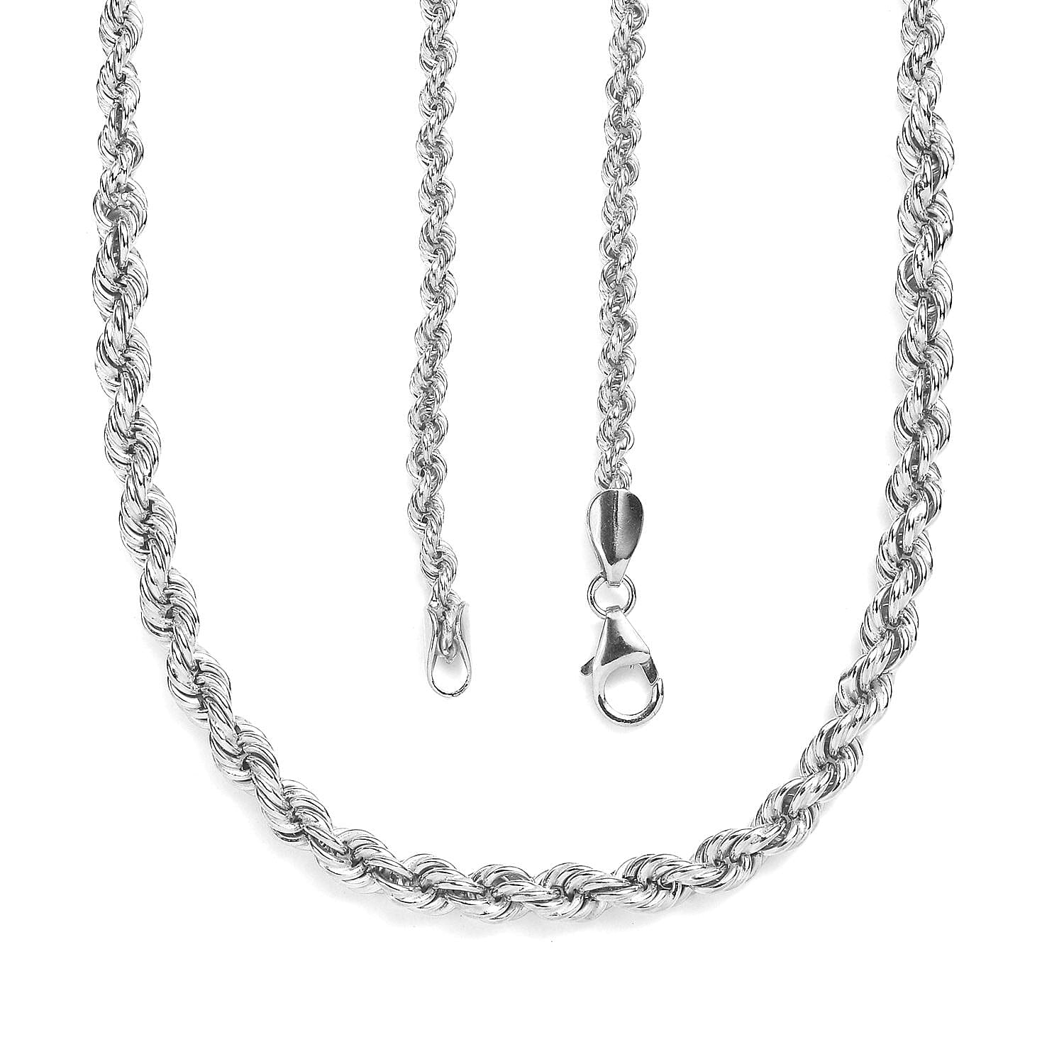 Platinum Over Sterling Silver 5mm Rope Chain Necklace 20 Inches 30 Grams