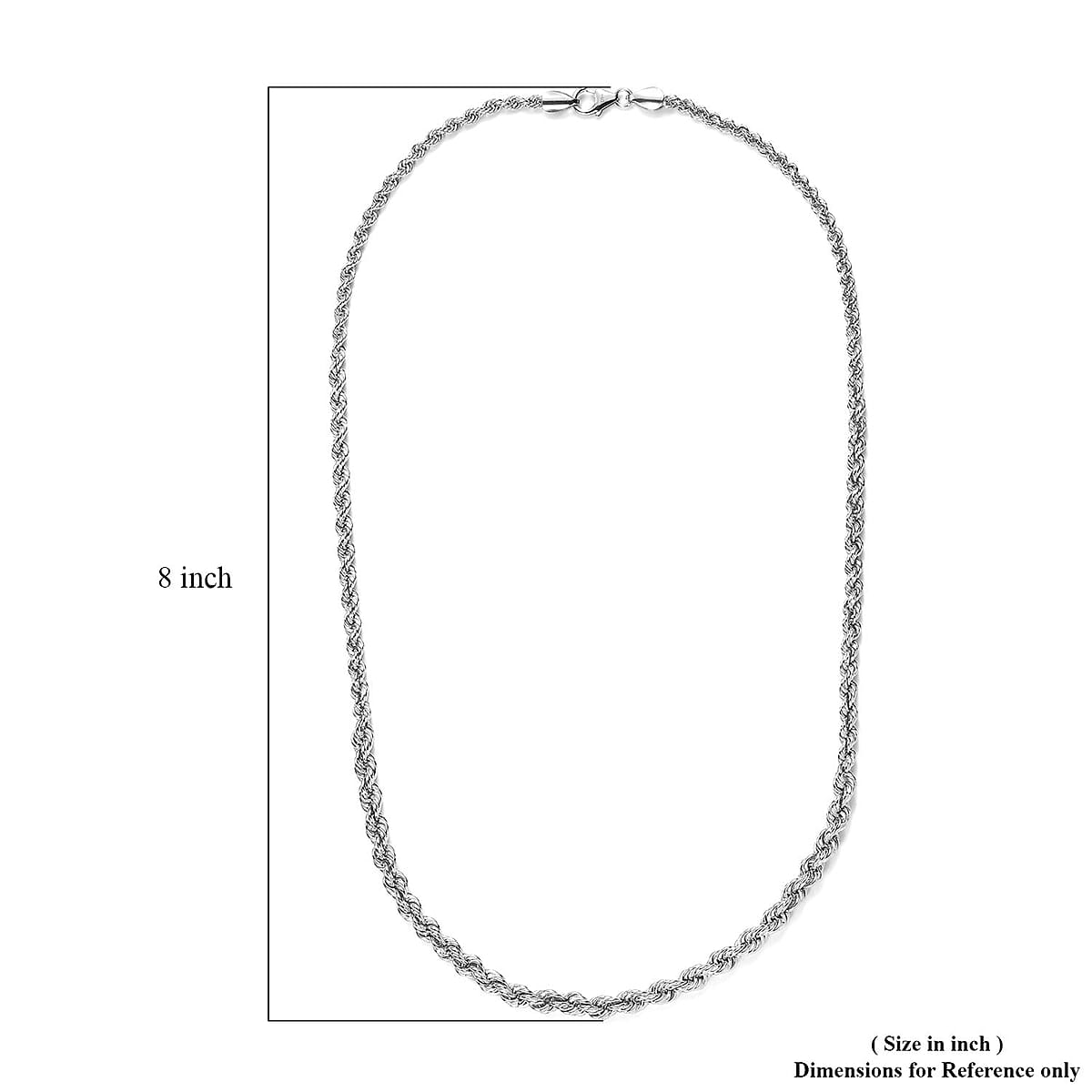 Platinum Over Sterling Silver 5mm Rope Chain Necklace 20 Inches 30 Grams image number 6