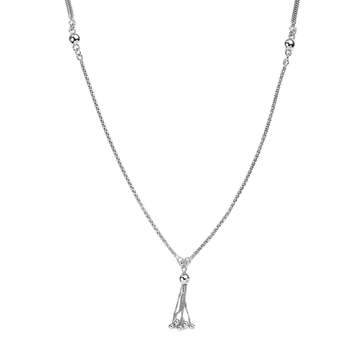 Platinum Over Sterling Silver Oval Link Chain Tassel Necklace 20 Inches 12.75 Grams image number 0
