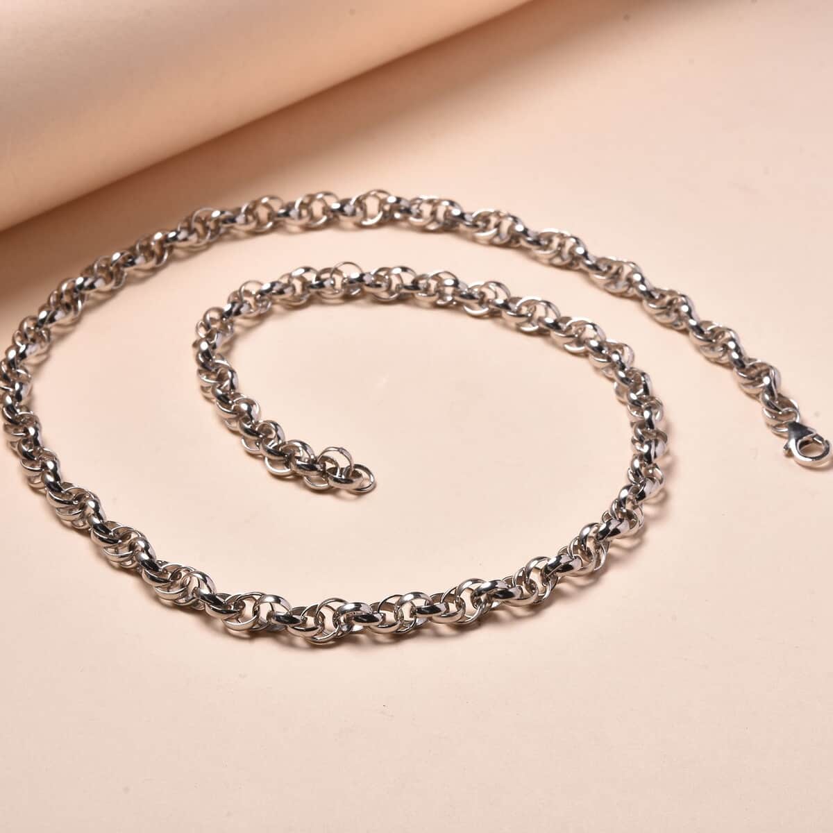 Platinum Over Sterling Silver 5.5mm Rolo Chain Necklace 20 Inches 22 Grams image number 1