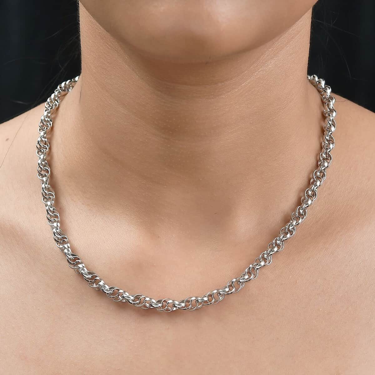 Platinum Over Sterling Silver 5.5mm Rolo Chain Necklace 20 Inches 22 Grams image number 2