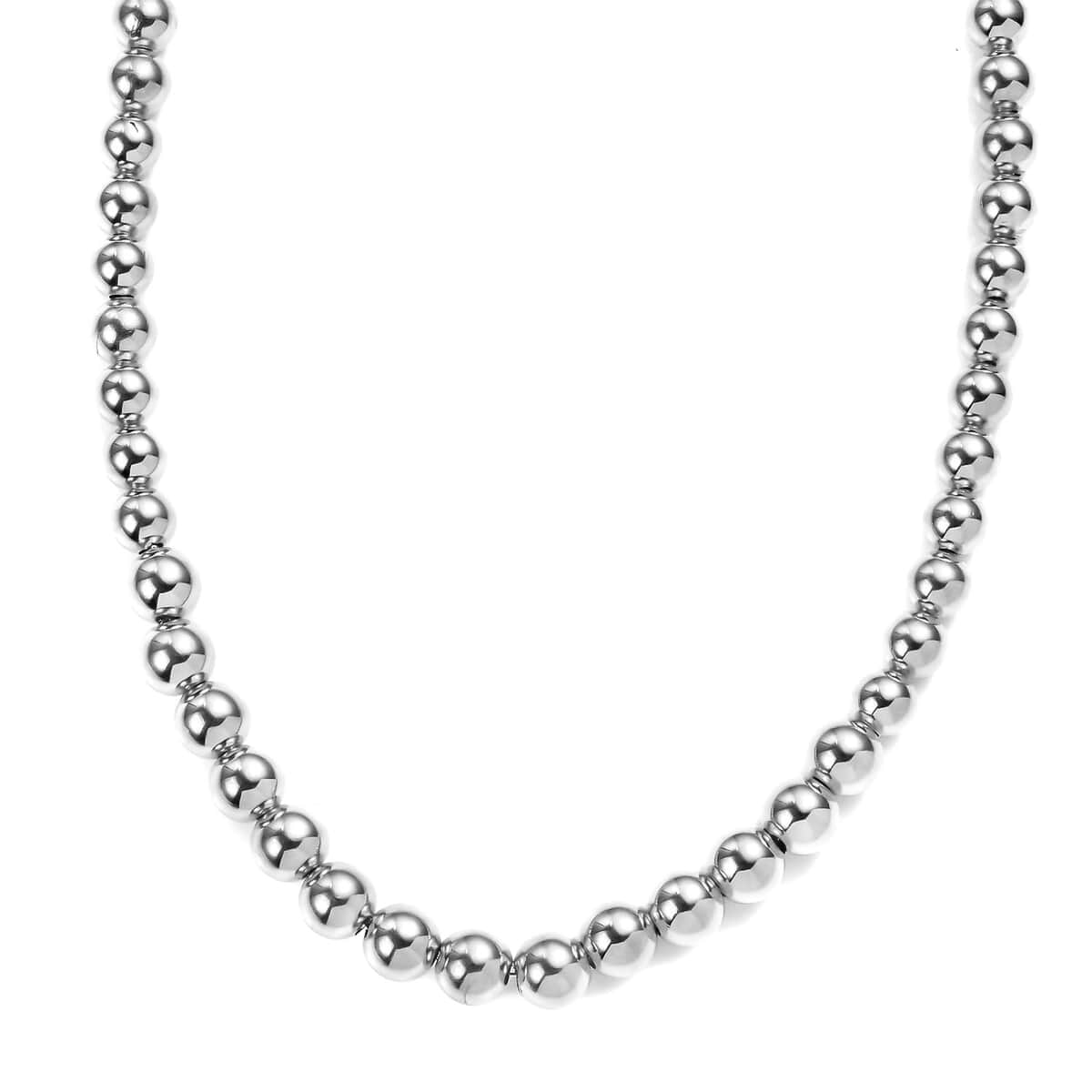 Platinum Over Sterling Silver 6.8mm Beaded Necklace 20 Inches 25.05 Grams image number 0