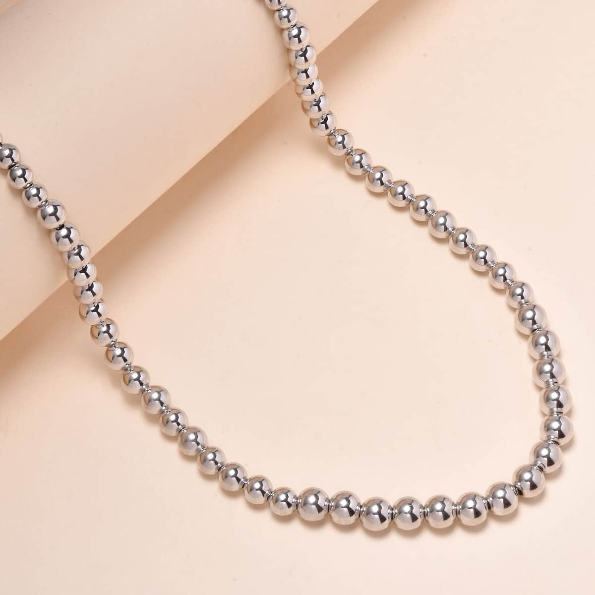 Platinum Over Sterling Silver 6.8mm Beaded Necklace 20 Inches 25.05 Grams image number 1