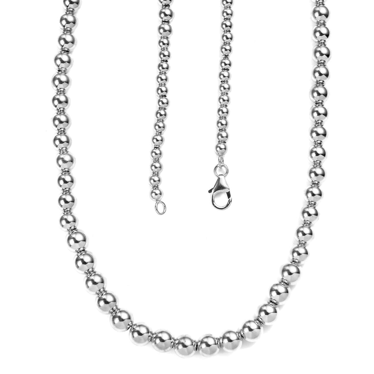 Platinum Over Sterling Silver 6.8mm Beaded Necklace 20 Inches 25.05 Grams image number 3