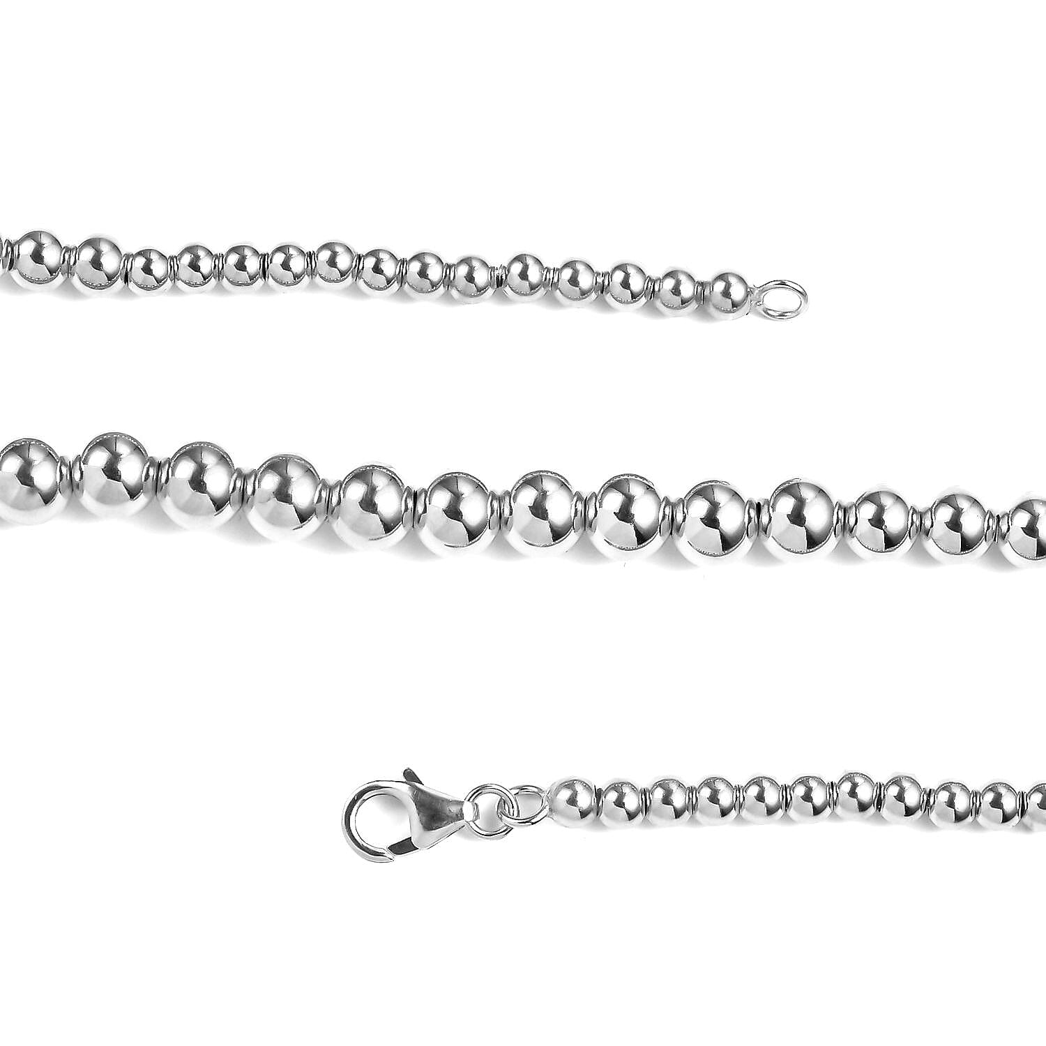 Platinum Over Sterling Silver 6.8mm Beaded Necklace 20 Inches 25.05 Grams