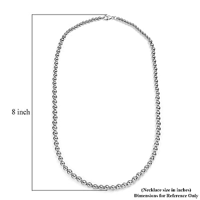 Platinum Over Sterling Silver 6.8mm Beaded Necklace 20 Inches 25.05 Grams
