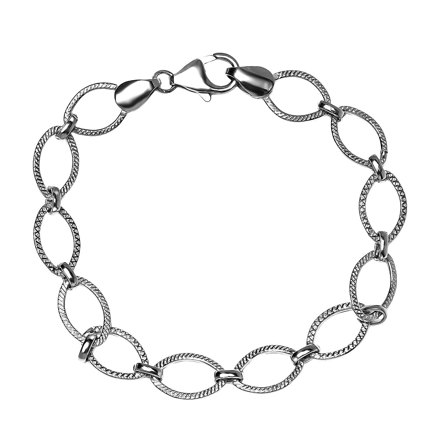 Platinum Over Sterling Silver Fancy Link Chain Bracelet (7.25 In) 7.00 Grams